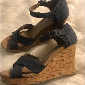 Chambray TOMS cork wedges